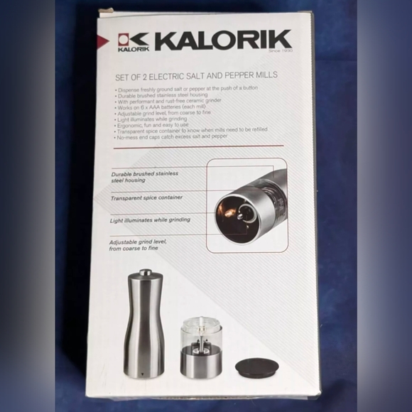 NEW Kalorik Electric Salt and Pepper Mills Stainless Steel Light Up 2-Piece Set - Picture 4 of 5